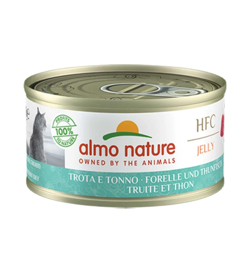 ALMO NATURE HFC GATTO JELLY CON TROTA E TONNO DA 70 GR IN LATTINA