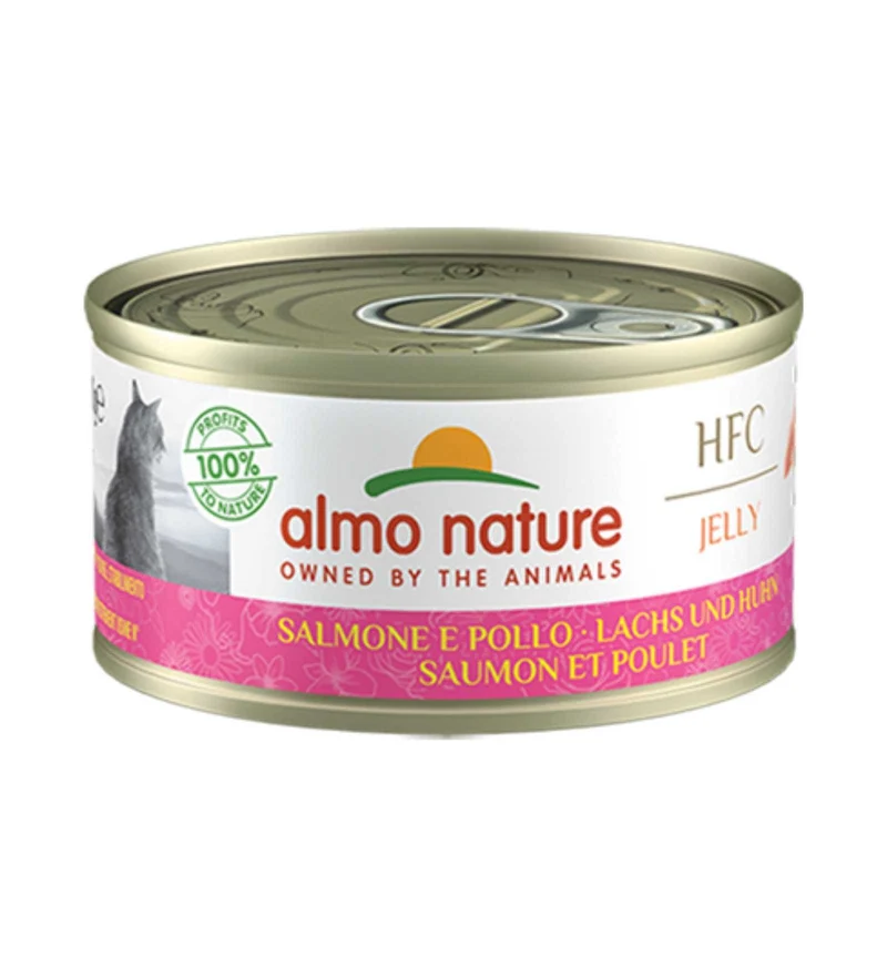 ALMO NATURE HFC GATTO JELLY CON SALMONE E POLLO DA 70 GR IN LATTINA