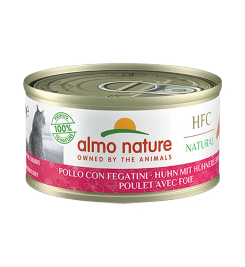 ALMO NATURE HFC GATTO NATURAL CON POLLO E FEGATINI DA 70 GR IN LATTINA