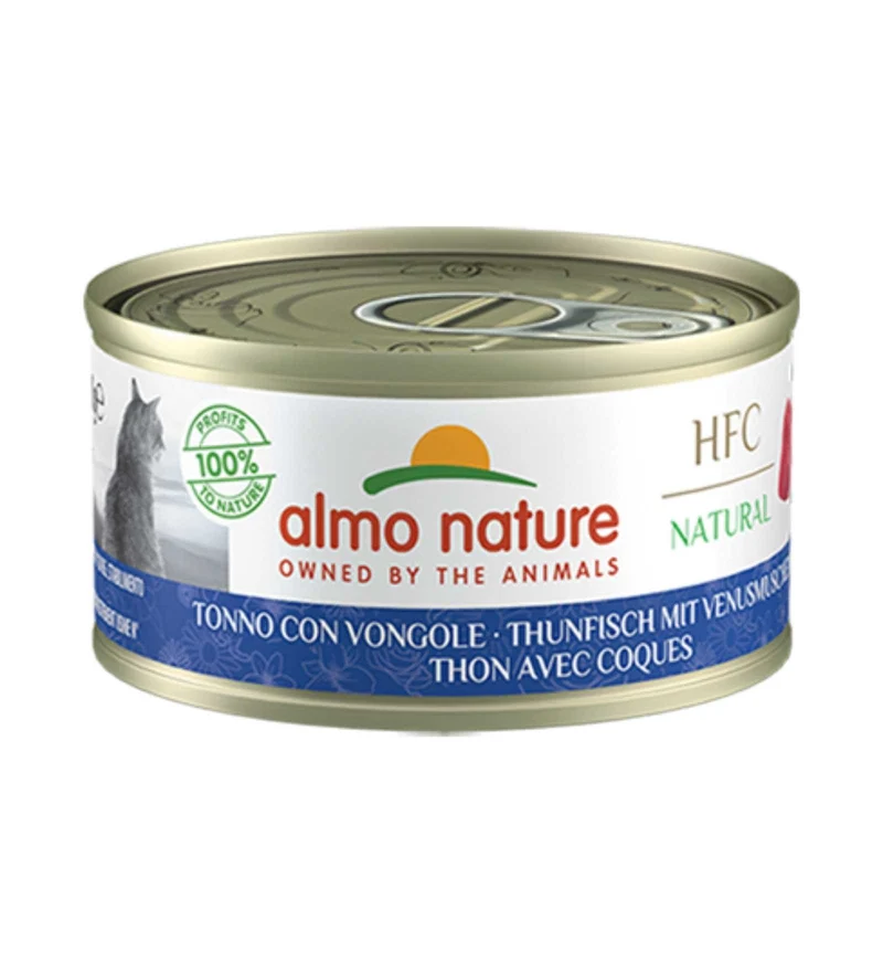 ALMO NATURE HFC GATTO NATURAL CON TONNO E VONGOLE DA 70 GR IN LATTINA