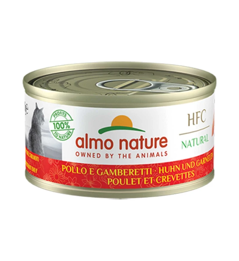ALMO NATURE HFC GATTO NATURAL CON POLLO E GAMBERETTI DA 70 GR IN LATTINA