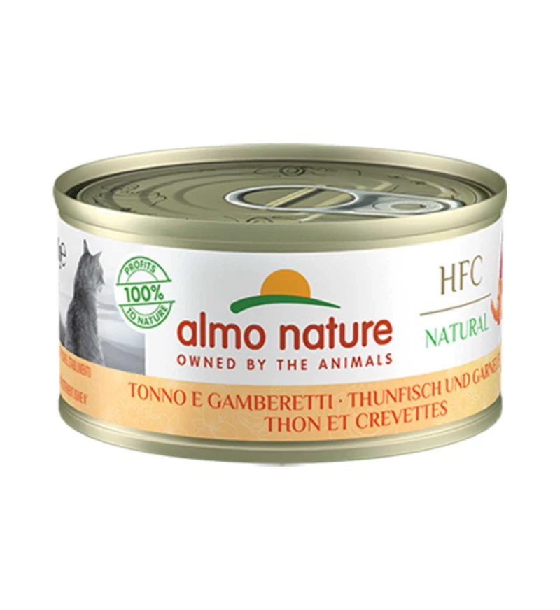 ALMO NATURE HFC GATTO NATURAL CON TONNO E GAMBERETTI DA 70 GR IN LATTINA