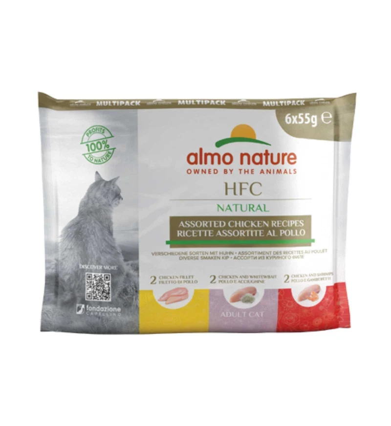 ALMO NATURE HFC GATTO CLASSIC MULTIPACK CON RICETTE AL POLLO 6 BUSTE DA 55 GR