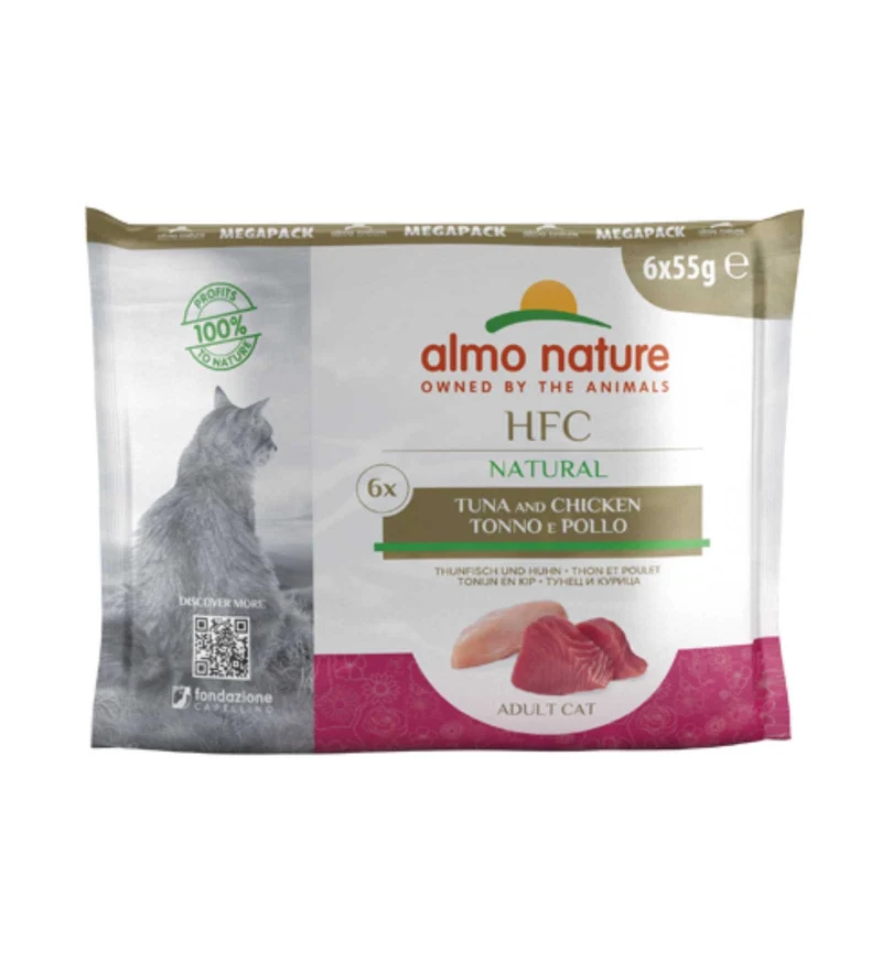 ALMO NATURE HFC GATTO CLASSIC MULTIPACK CON TONNO E POLLO 6 BUSTE DA 55 GR