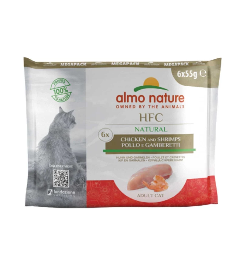 ALMO NATURE HFC GATTO CLASSIC MULTIPACK CON POLLO E GAMBERETTI 6 BUSTE DA 55 GR