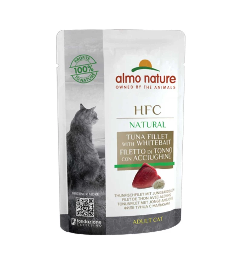 ALMO NATURE HFC GATTO CLASSIC NATURE CON FILETTO DI TONNO CON ACCIUGHINE DA 55 GR IN BUSTA