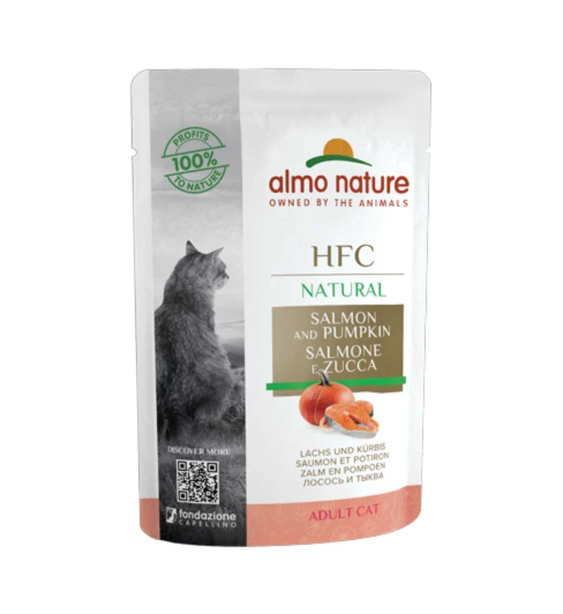 ALMO NATURE HFC GATTO CLASSIC CON SALMONE E ZUCCA DA 55 GR IN BUSTA