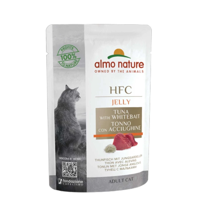 ALMO NATURE HFC GATTO CLASSIC IN GELATINA CON FILETTO DI TONNO E ACCIUGHINE DA 55 GR IN BUSTA