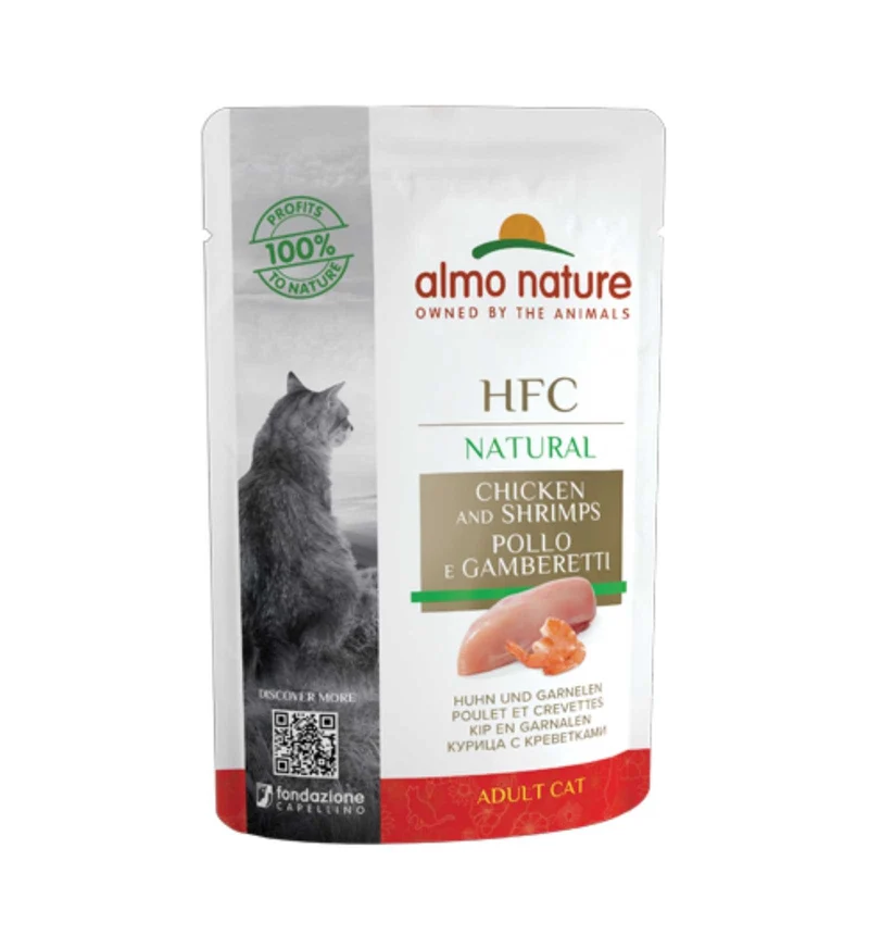 ALMO NATURE HFC GATTO CLASSIC CON POLLO E GAMBERETTI DA 55 GR IN BUSTA