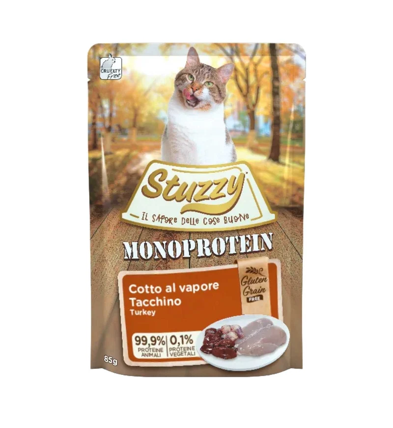 STUZZY GATTO ADULT MONOPROTEIN GRAIN & GLUTEN FREE CON TACCHINO DA 85 GR IN BUSTA