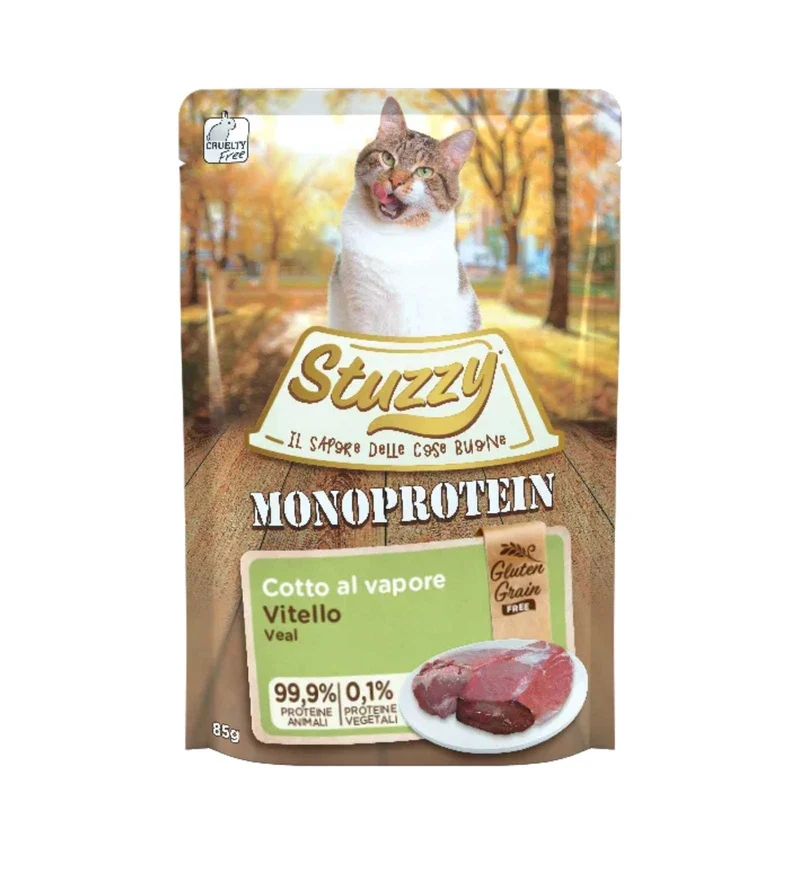 STUZZY GATTO ADULT MONOPROTEIN GRAIN & GLUTEN FREE CON VITELLO FRESCO DA 85 GR IN BUSTA