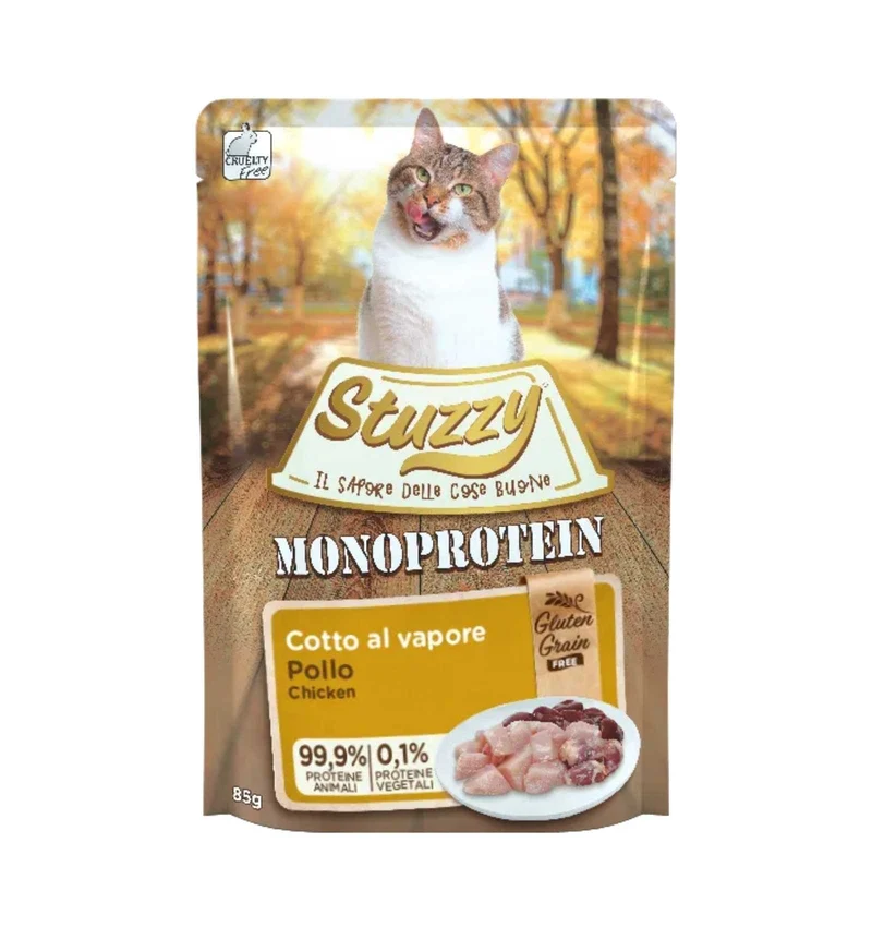 STUZZY GATTO ADULT MONOPROTEIN GRAIN & GLUTEN FREE CON POLLO FRESCO DA 85 GR IN BUSTA