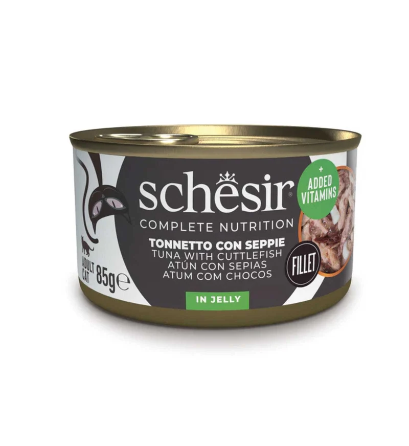 SCHESIR GATTO COMPLETO TONNO E SEPPIE IN GELATINA DA 85 GR