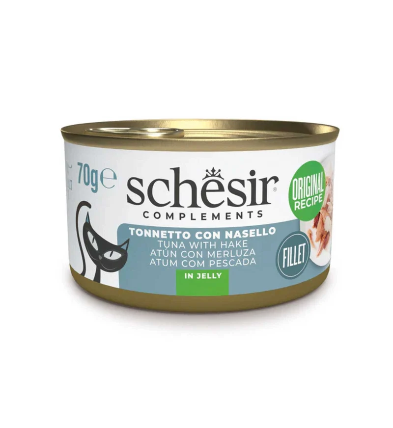 SCHESIR GATTO COMPLEMENTARE TONNO E NASELLO IN GELATINA DA 70 GR