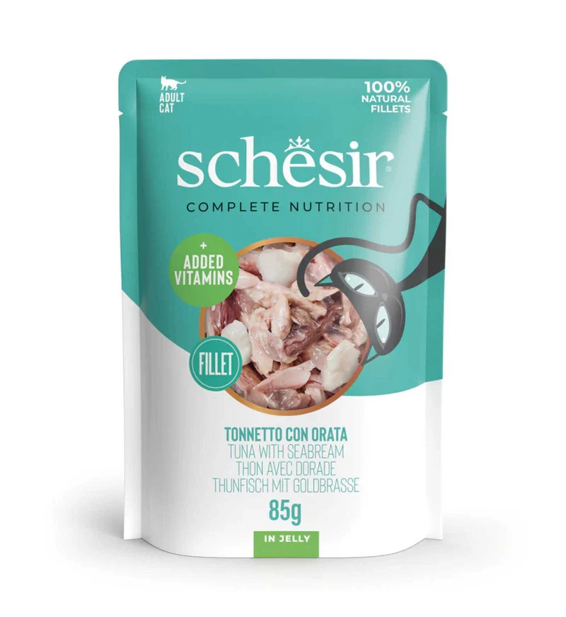 SCHESIR GATTO COMPLETO TONNO E ORATA IN GELATINA DA 85 GR IN BUSTA