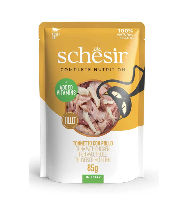 SCHESIR GATTO COMPLETO TONNO E POLLO IN GELATINA DA 85 GR IN BUSTA