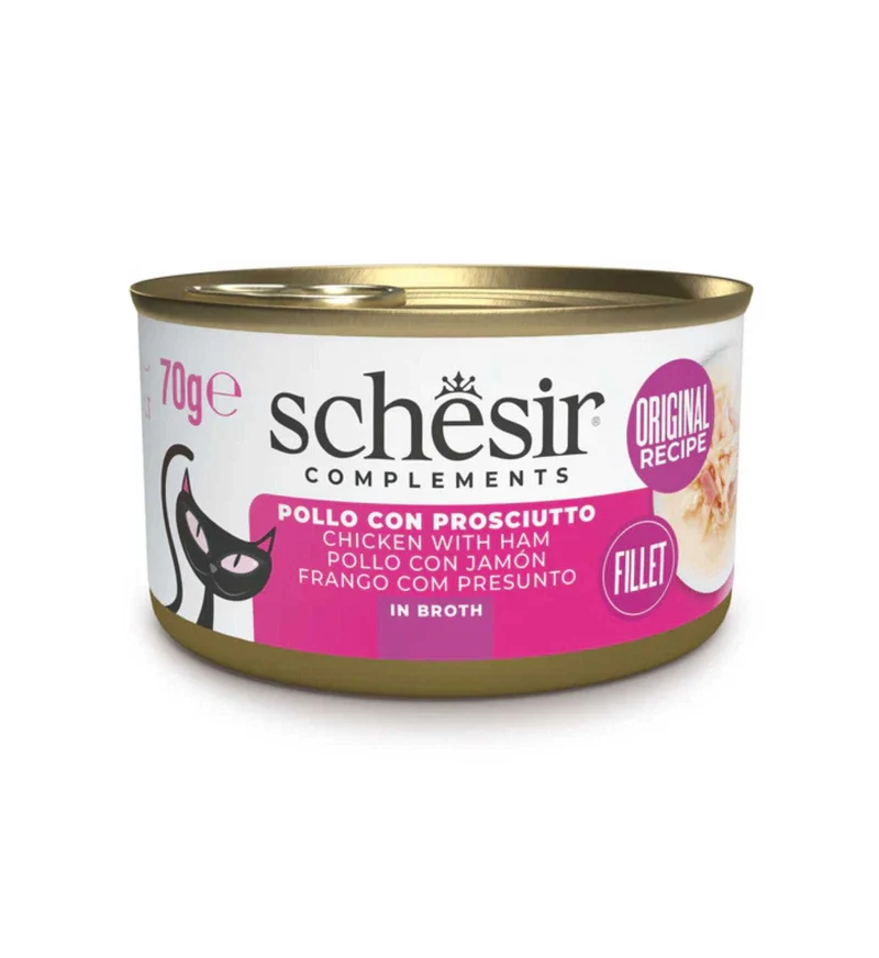SCHESIR GATTO COMPLEMENTARE POLLO E PROSCIUTTO IN BRODO DA 70 GR