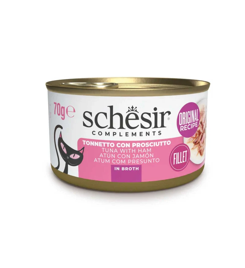 SCHESIR GATTO COMPLEMENTARE TONNO E PROSCIUTTO IN BRODO DA 70 GR
