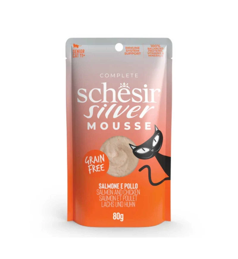 SCHESIR GATTO SILVER MOUSSE SALMONE E POLLO DA 80 GR IN BUSTA