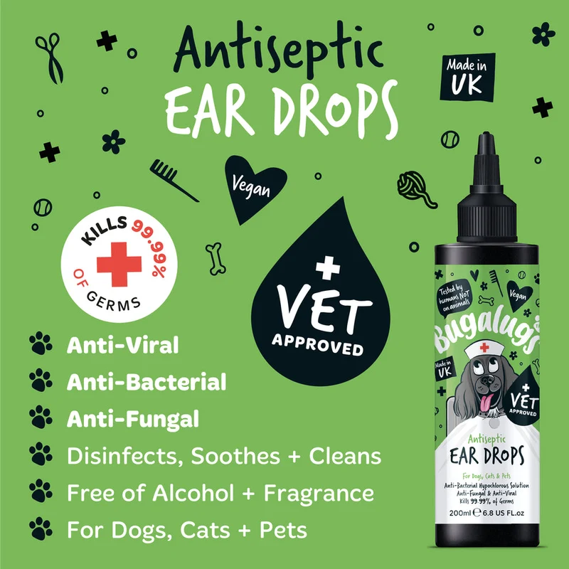 Bugalugs Antiseptic Ear Drops for Pets - 200ML