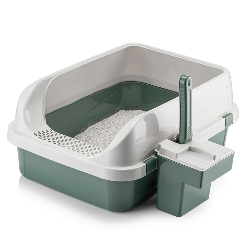 Thunder Paws Open Cat Litter Box With Cat Litter Scoop & Accessories Green 41.5x57.2x24.3cm
