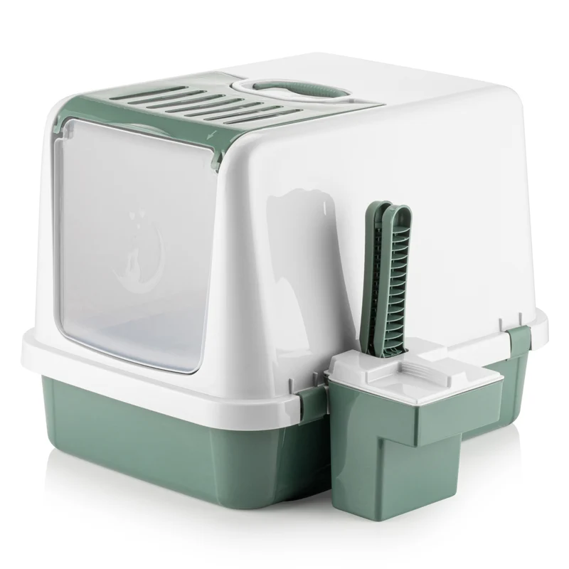 Thunder Paws Covered Cat Litter Box With Cat Litter Scoop & Accessories Green 41.5x57.2x42cm