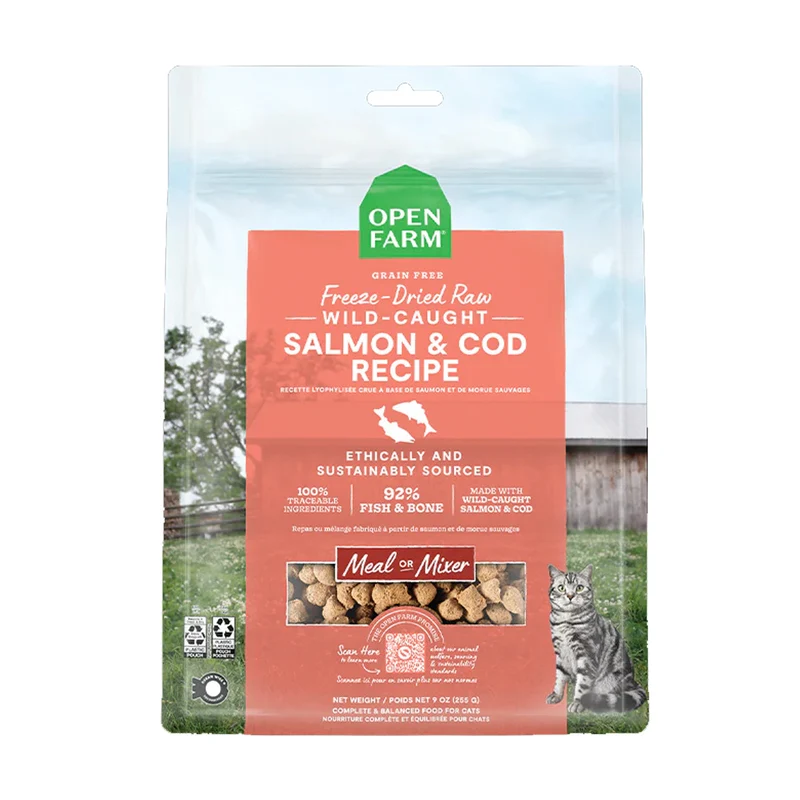 Expiry Date 22-Oct-26 Open Farm Freeze Dried Raw Salmon & Cod Dry Cat Food - 99G