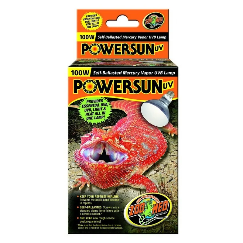 Zoo Med PowerSun UV Self-Ballasted Mercury Vapor UVB Lamp for Reptiles 100W