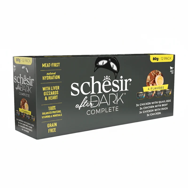 Schesir After Dark Complete Wholefood In Broth Wet Cat Food Variety Pack 12x80g