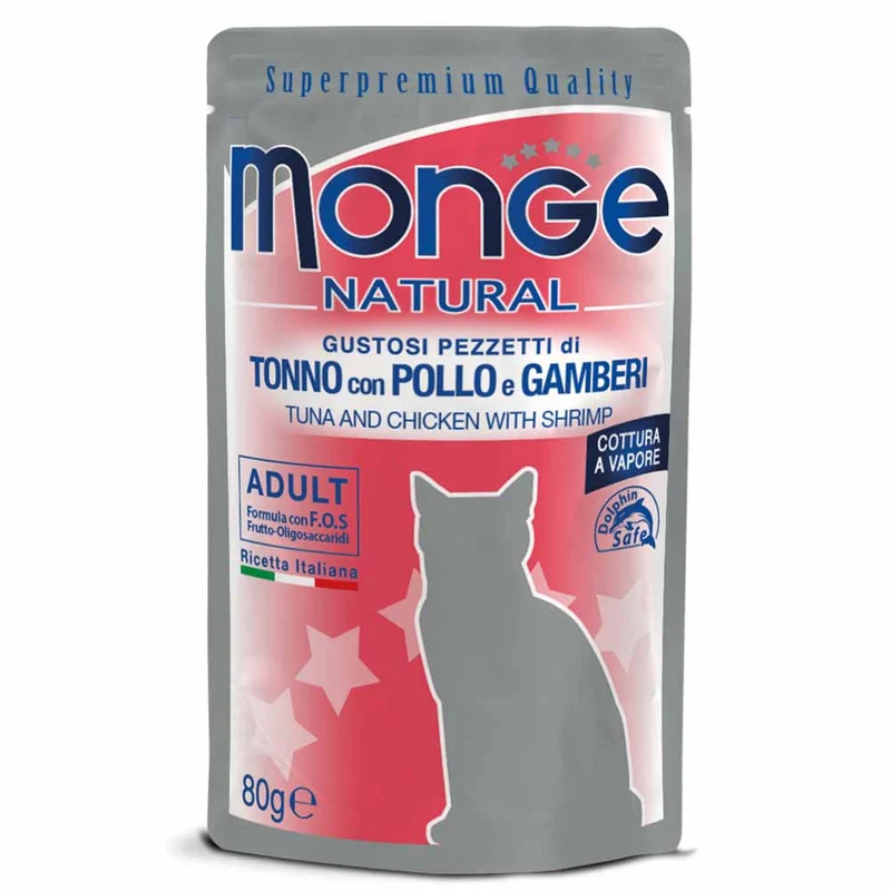 Alimento gatto Monge Natural tonno con pollo e gamberetti 80g