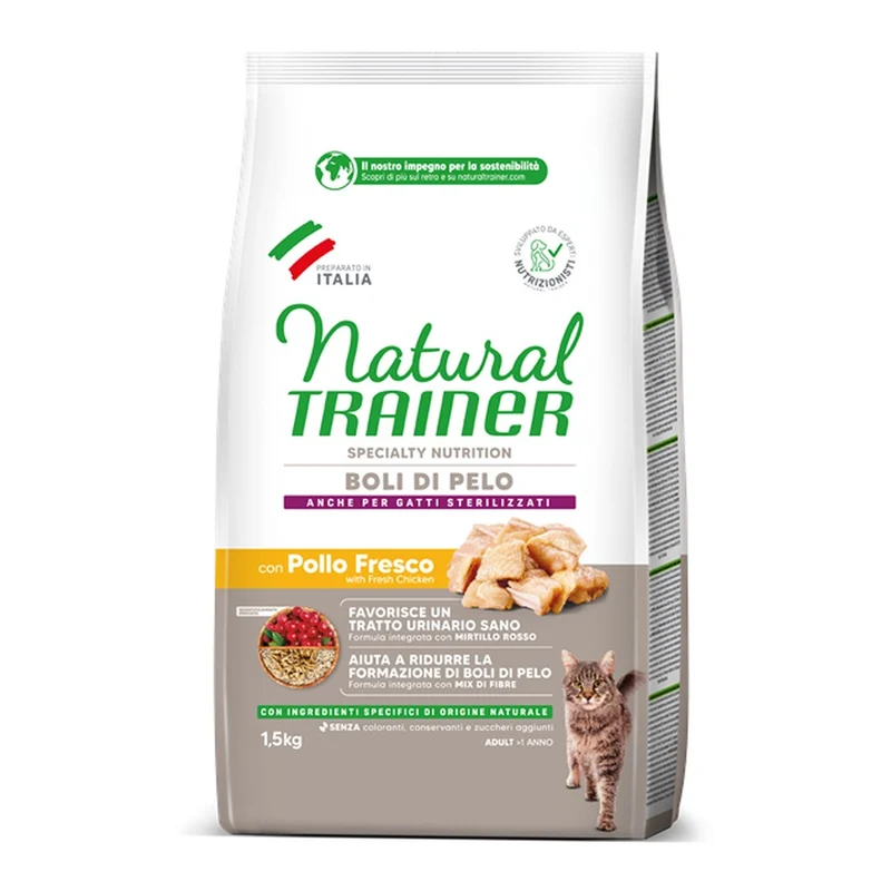 Cibo Secco Natural Trainer Hairball Adult con Pollo per Gatti 1,5kg