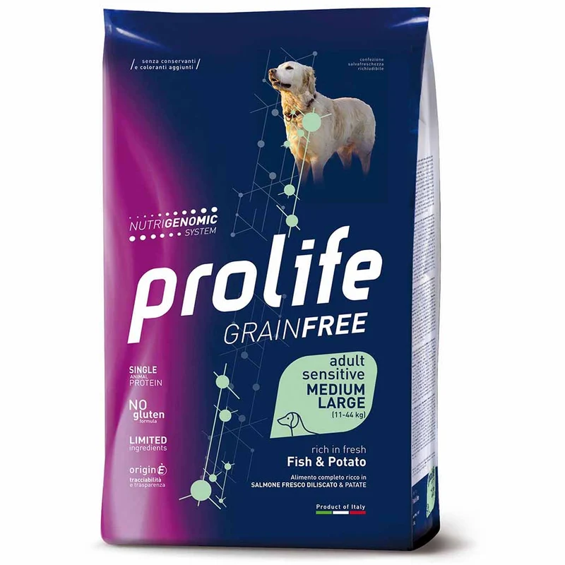 Alimento secco cane Prolife Adult Medium Large pesce patate 10 kg