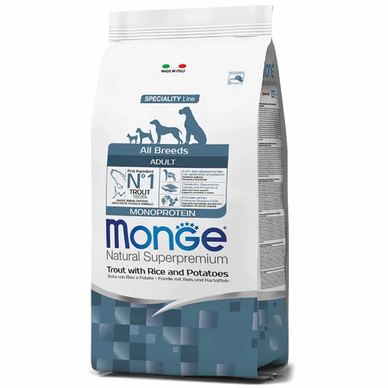 Alimento cane Monge All Breeds adult monoprotein Trota riso e patate 12 kg