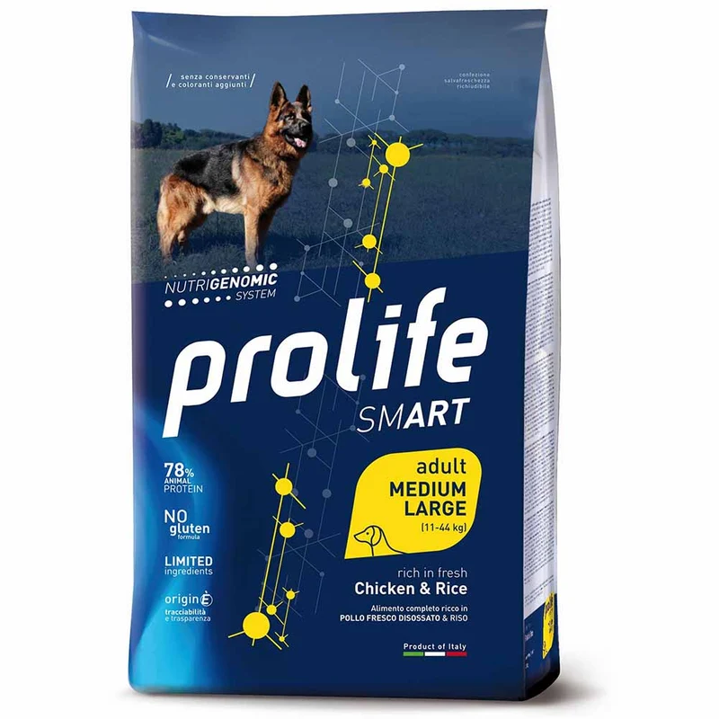 Alimento secco cane Prolife Smart Adult Medium Large pollo riso 12 kg