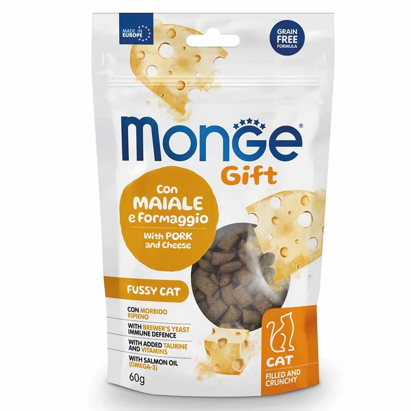 Alimento gatto Monge Gift cat Filled and Crunchy appetito difficile Maiale e formaggio 60g