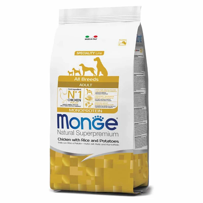 Alimento cane Monge All Breeds adult monoprotein pollo riso e patate 2,5 kg