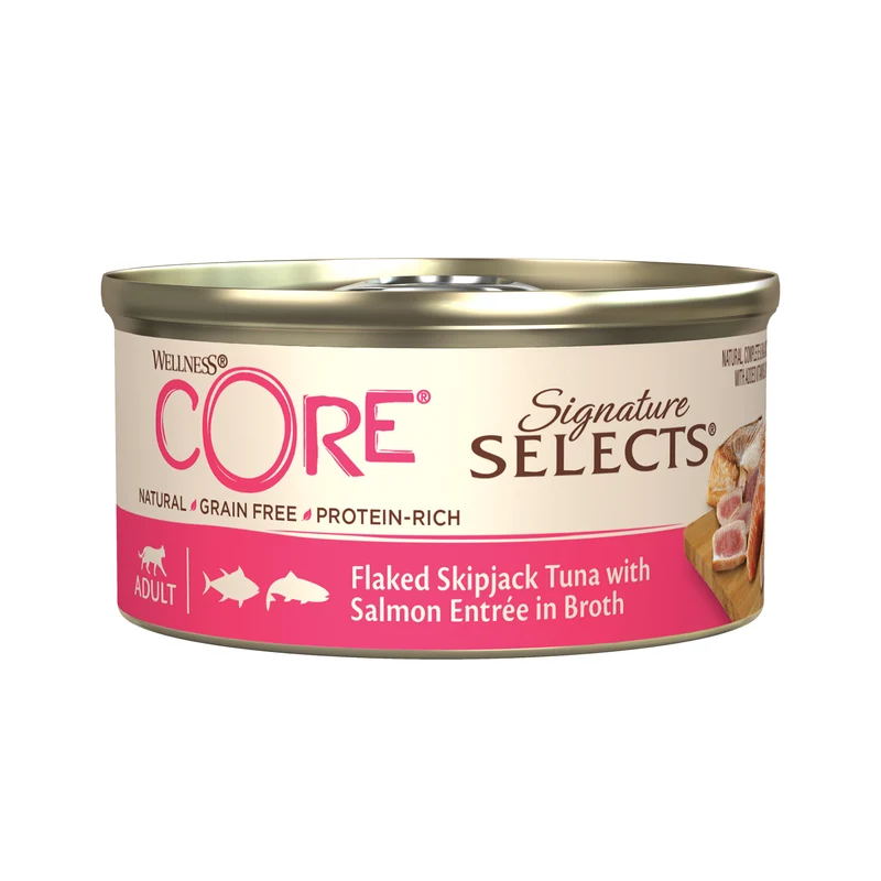 Wellness Core Signature Selects Flaked Skipjack Tuna & Salmon Entree in Broth Adult Wet Cat Food 79G
