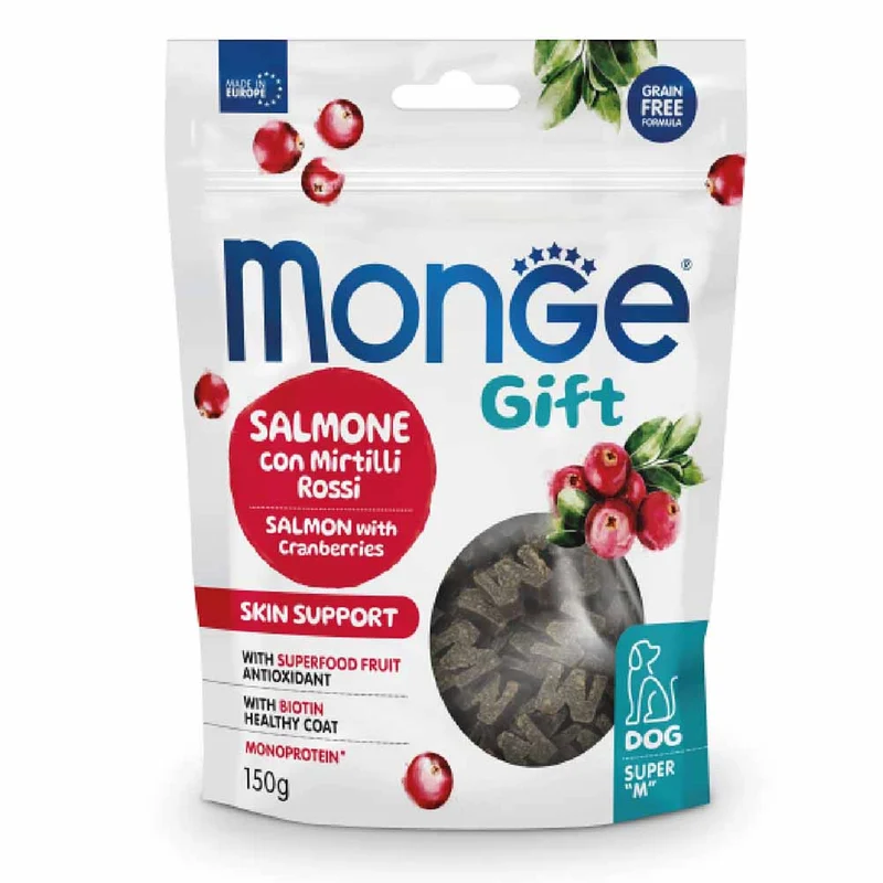 Alimento cane Monge Gift Super M Skin support salmone con mirtilli rossi 150g