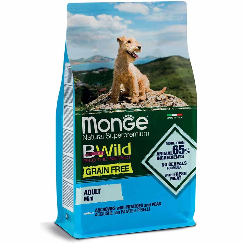 Alimento cane Monge BWild Mini Adult Acciughe con patate e piselli 2,5kg