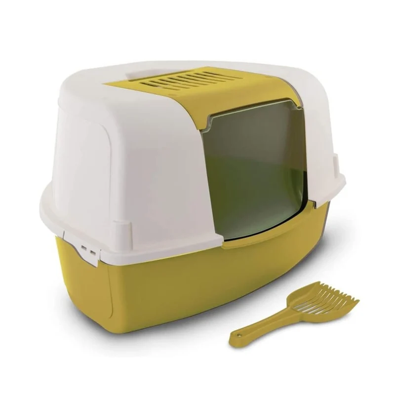 MP Bergamo Hooded Toilet Ariel Corner Litter Tray with Scoop 58x47x38cm - Mustard