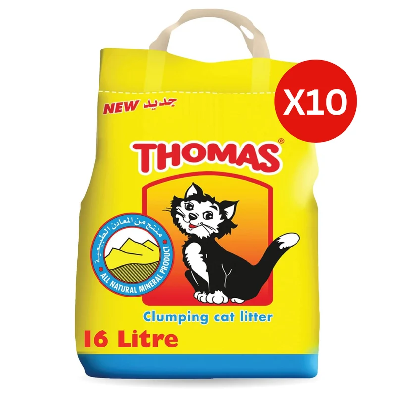Thomas Natural Minerals Clumping Unscented Cat Litter 10KG - Pack of 10