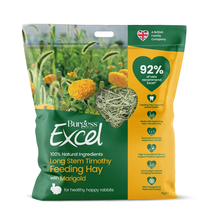 Burgess Excel Long Stem Timothy Feeding Hay With Marigold For Small Pets 1KG