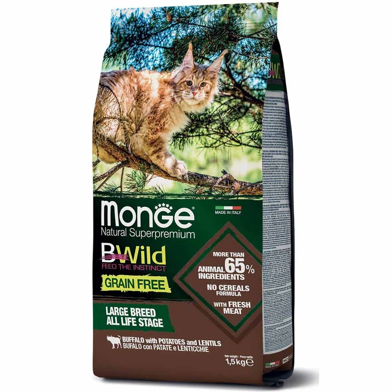 Alimento gatto Monge BWild cat adult grain free Bufalo con patate e lenticchie 1,5kg