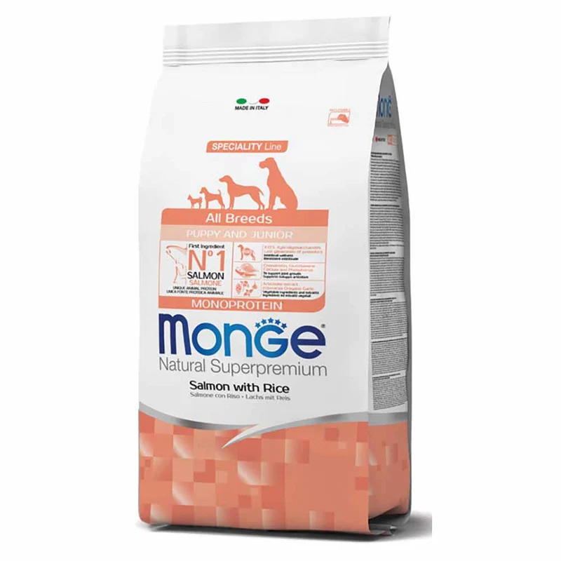 Alimento cane Monge All Breeds Puppy e Junior Salmone e riso 12kg