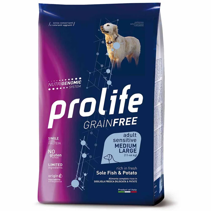 Alimento secco cane Prolife Adult Medium Large sogliola patate 10 kg