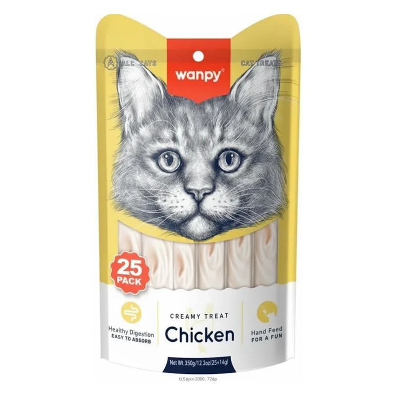Wanpy Creamy Chicken Lickable Cat Treats 25x14g
