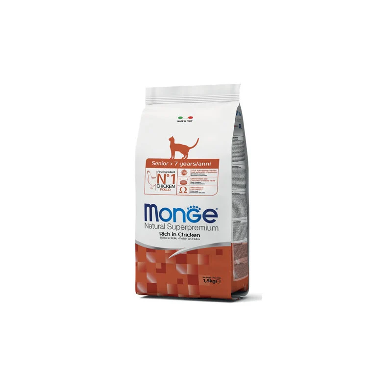 Monge Natural Superpremium Senior Pollo - Crocchette Gatti Anziani - 1,5 kg