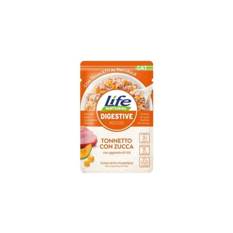 LifeCat Natural Digestive Tonnetto e Zucca - Alimento Umido Gatti - 70 g