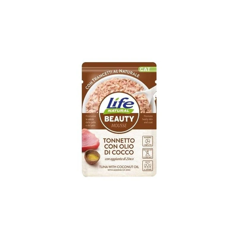 LifeCat Natural Beauty Tonnetto e Olio di Cocco - Umido per Gatti - 70 g