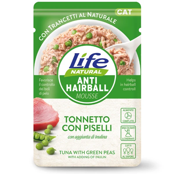 LifeCat Natural Anti-Hairball Tonnetto e Piselli - Umido per Gatti - 70 g
